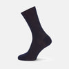 View 1 of product A single Turnbull & Asser Navy Short Cotton Sock stands upright against a light gray background, highlighting the refined elegance and luxury of premium men’s socks.