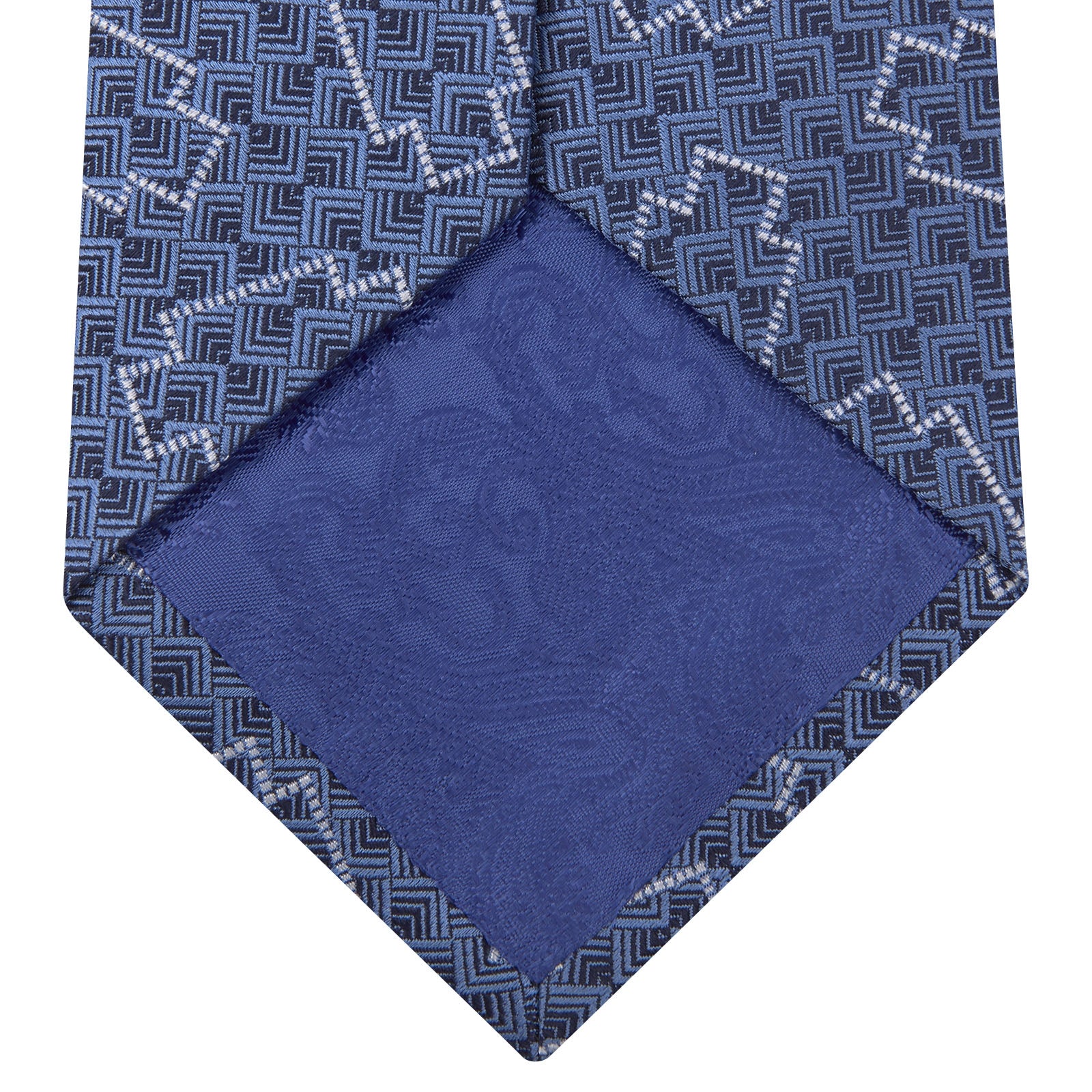 Geometric Blue and White Silk Tie