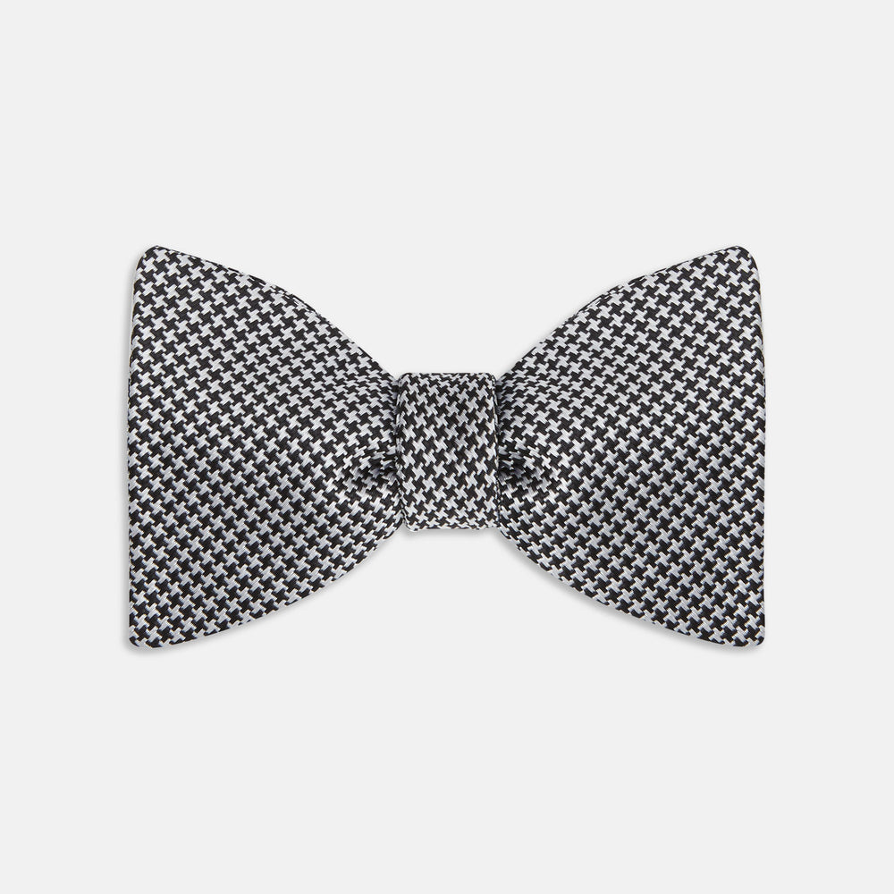 Black and White Houndstooth Silk Bow Tie