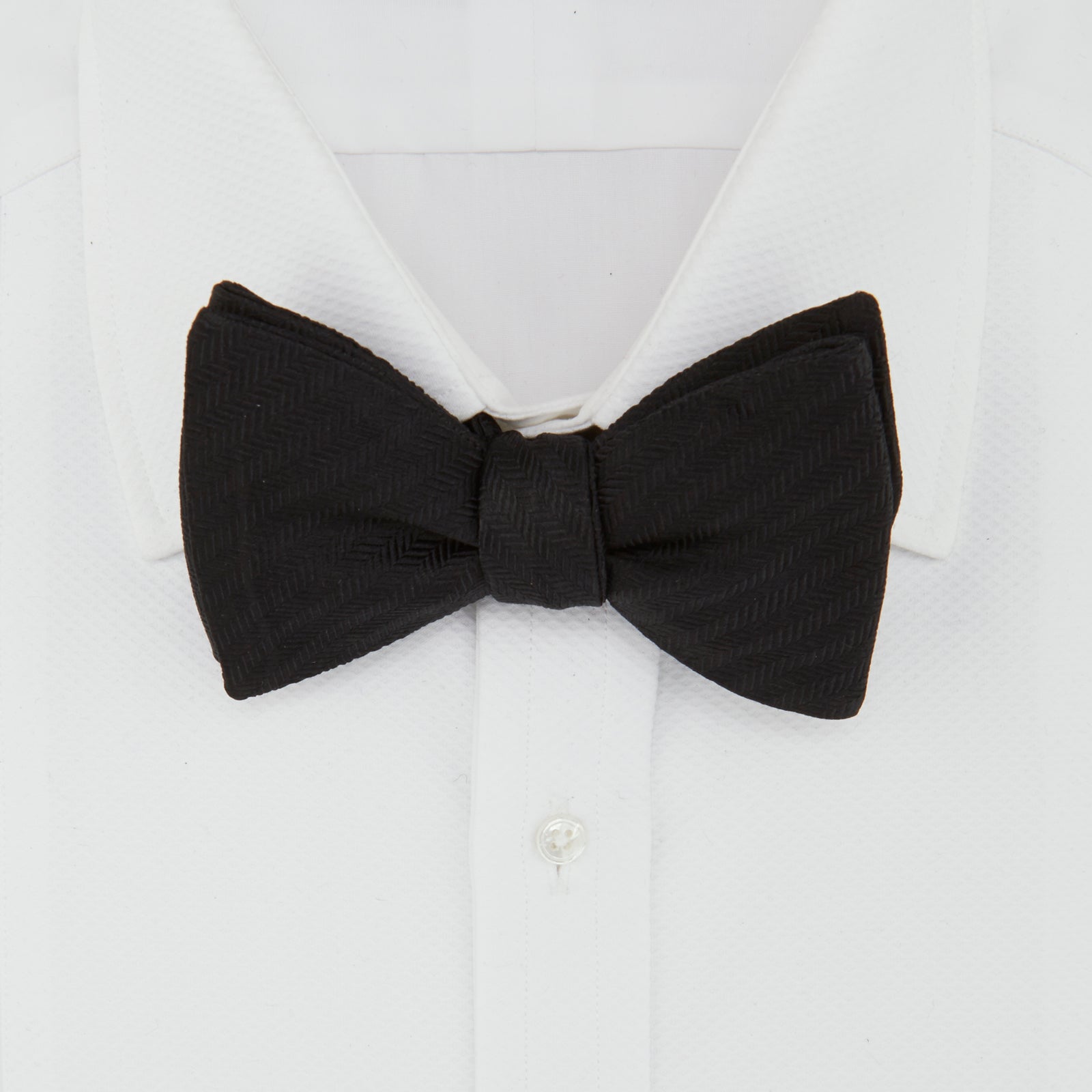 Black Herringbone Silk Bow Tie