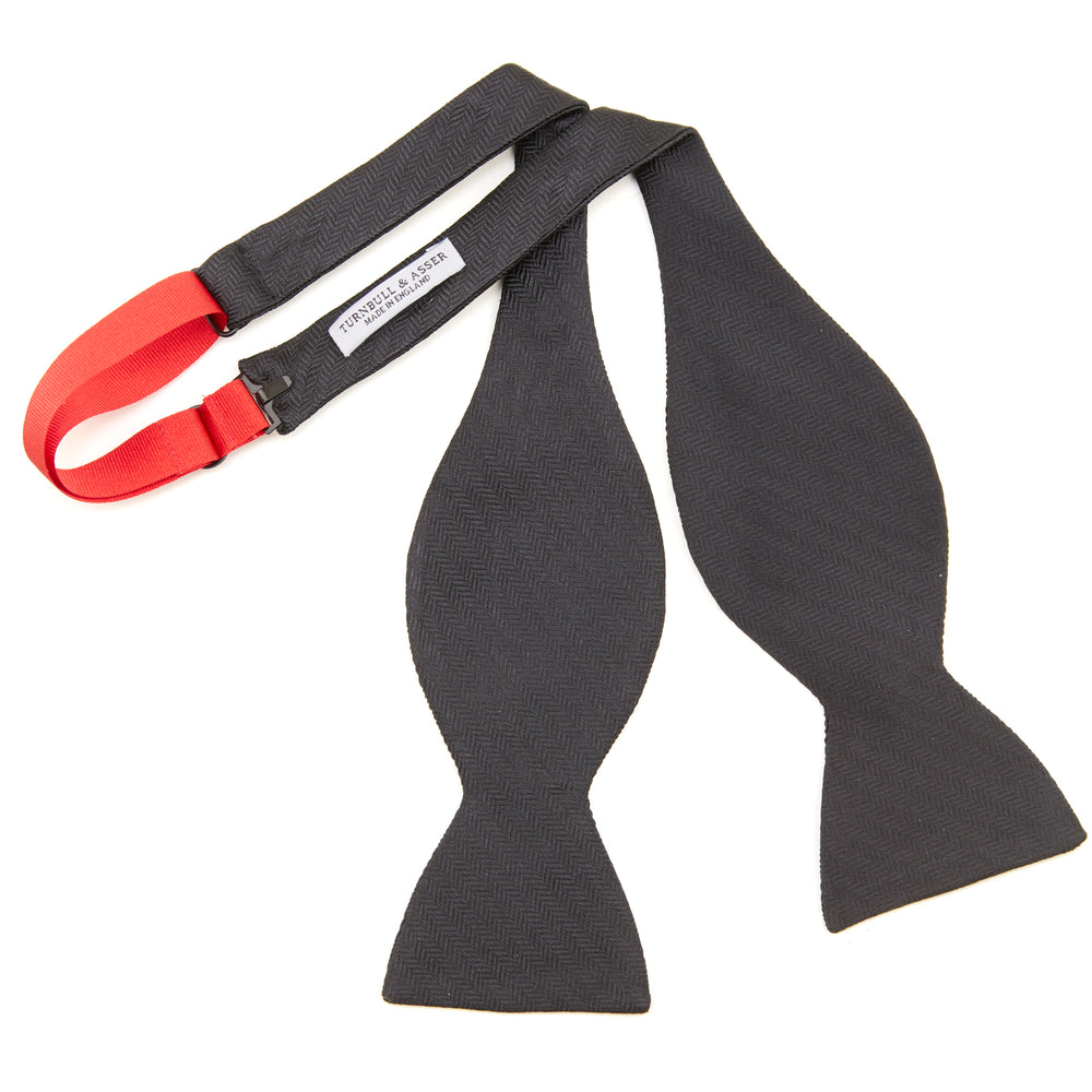 Black Herringbone Silk Bow Tie