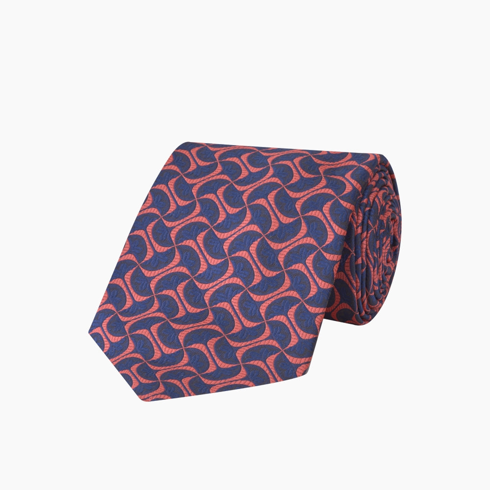 Red and Navy Geo Silk Tie