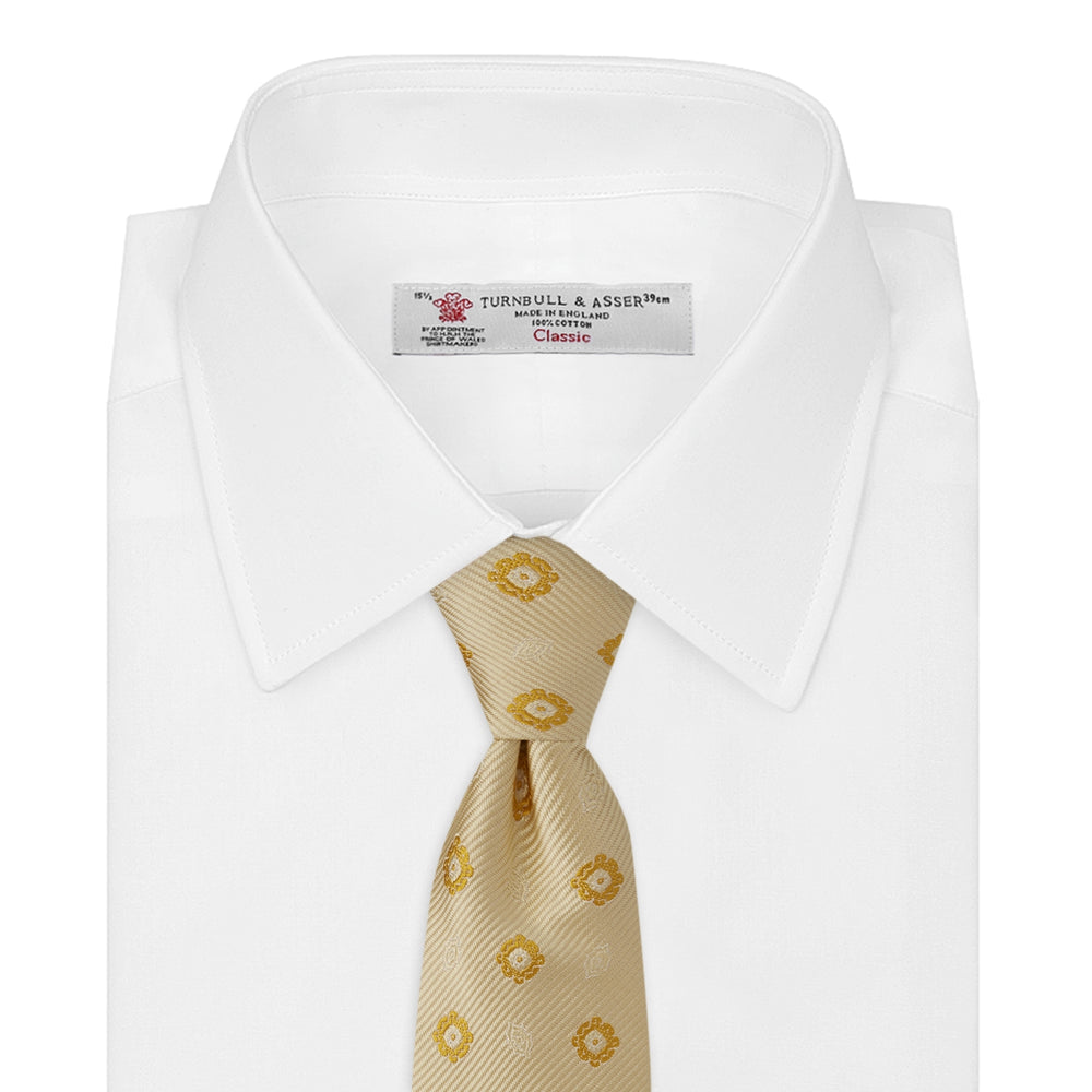 Soft Yellow Floral Jacquard Stripe Silk Tie