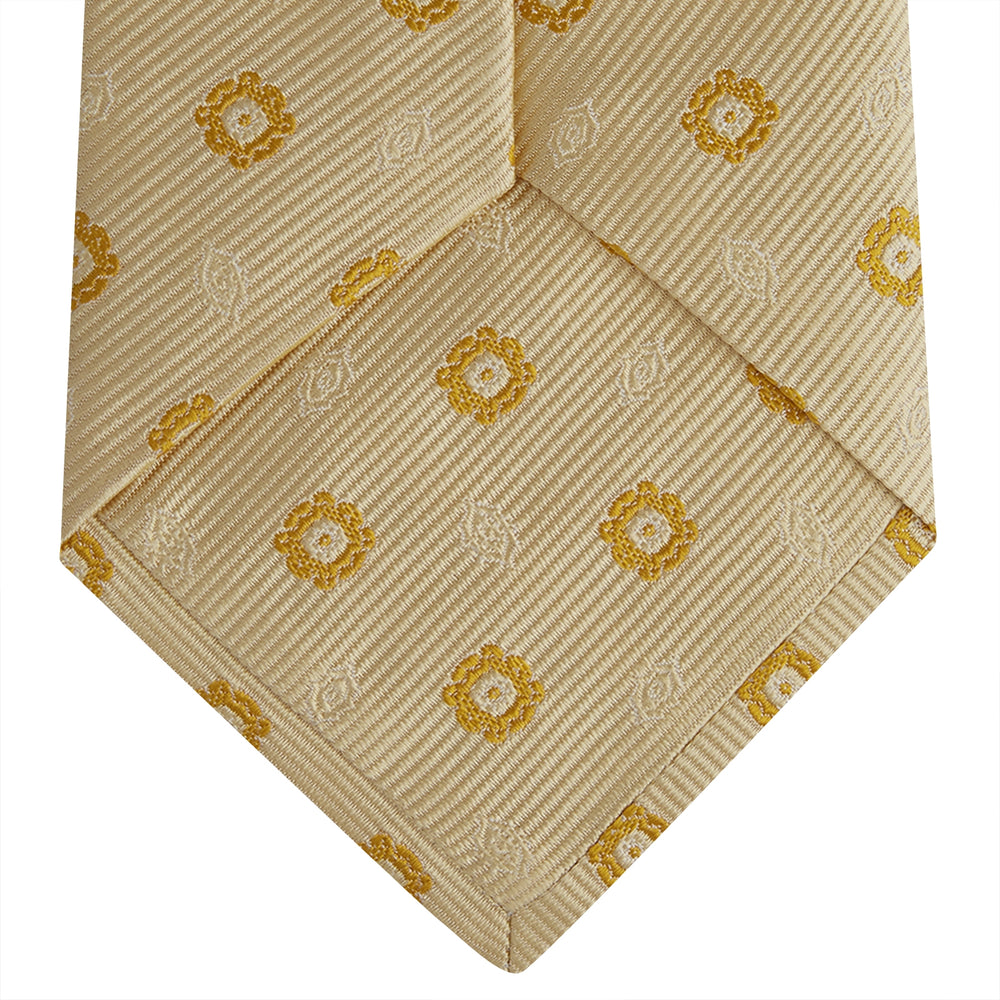 Soft Yellow Floral Jacquard Stripe Silk Tie