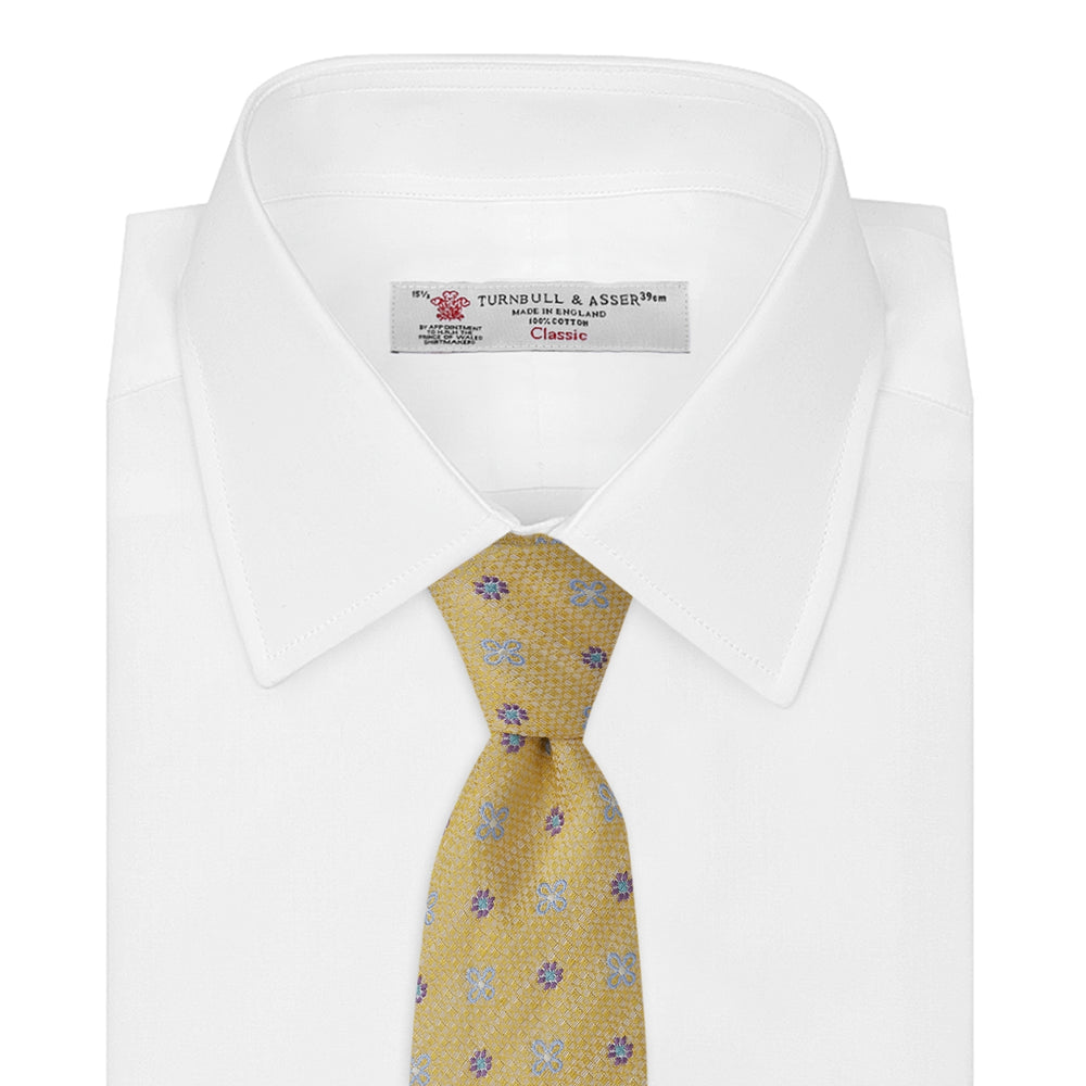 Yellow Floral Silk and Linen Blend Tie