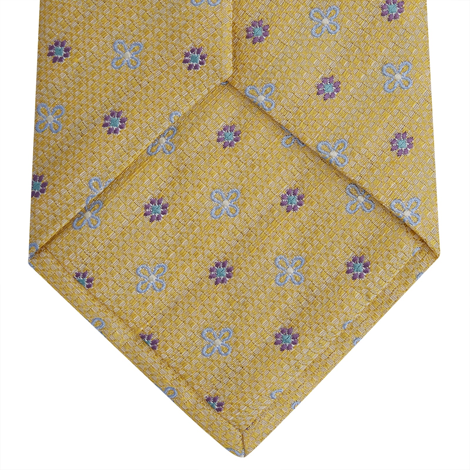 Yellow Floral Silk and Linen Blend Tie