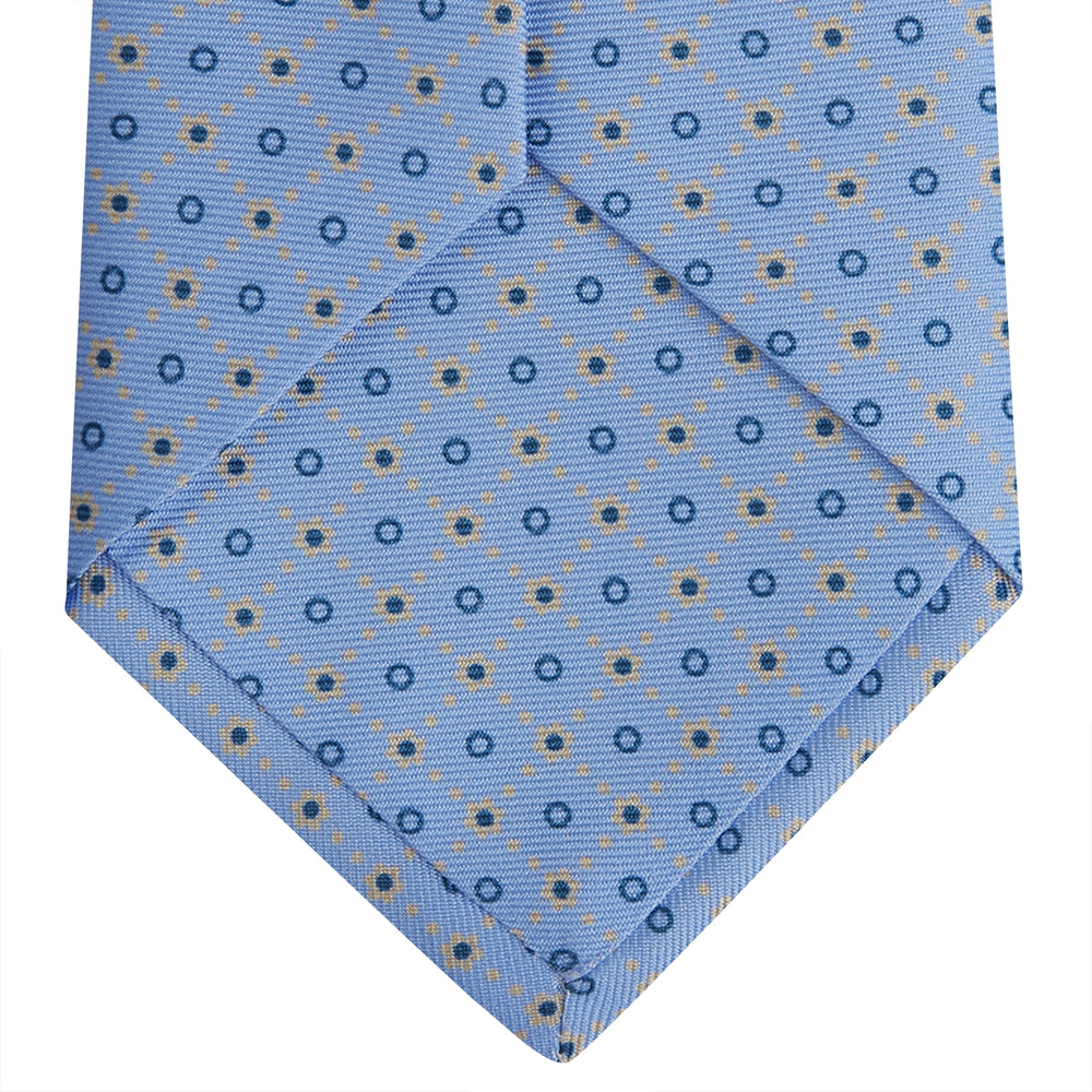 Sky Blue Dotted Floral Printed Silk Tie