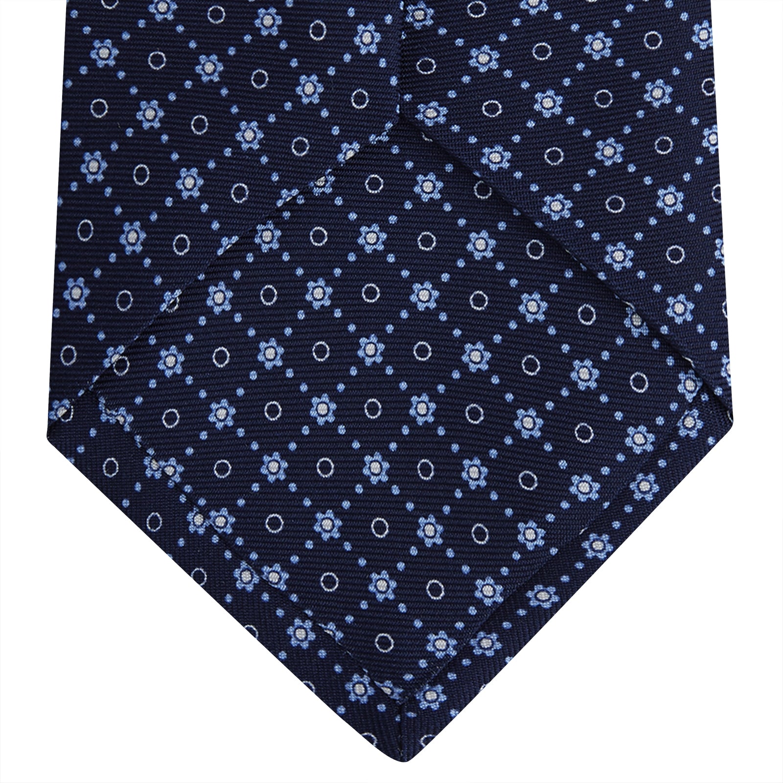 Navy Dotted Floral Printed Silk Tie