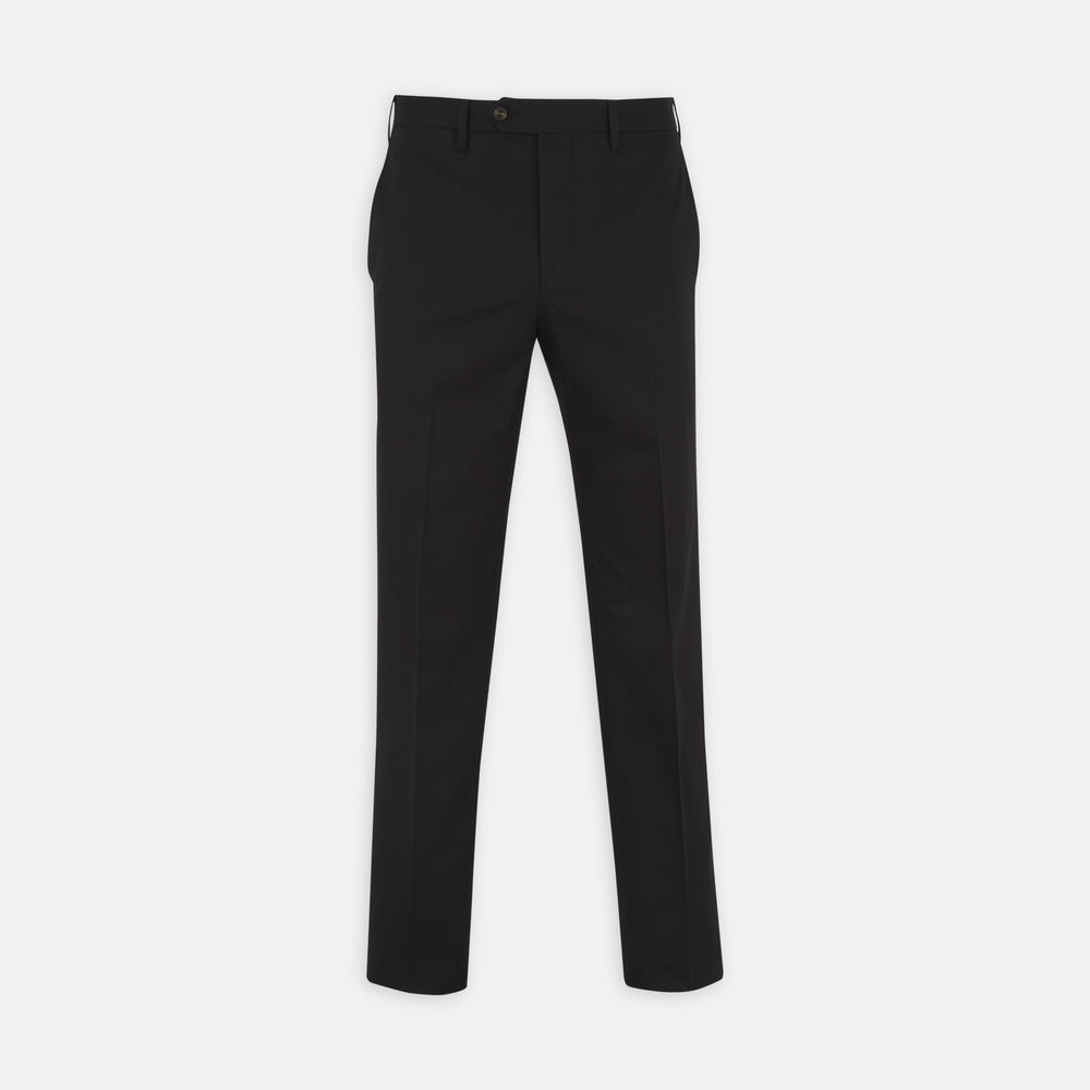 Turnbull & Asser Navy Cotton Trousers showcase a classic straight-leg cut in premium Italian cotton twill, with a front zipper and button closure, displayed against a plain white background.