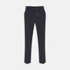 View 1 of product The Turnbull & Asser Jackson Navy Wool Trousers are tailored formal trousers in dark navy, featuring a button and zip closure, front pockets, and belt loops, shown against a plain white background.