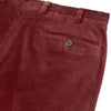 View 2 of product The Turnbull & Asser Copper Horizontal Corduroy Trousers are standout straight-leg burgundy pants with button and zip closure, shown against a plain white background.