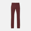 View 1 of product The Burgundy Cotton Five Pocket Trousers by Turnbull & Asser are slim-fit, smart-casual Italian cotton twill trousers with five pockets, belt loops, and a button closure, shown laid flat on a white background.