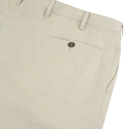 Stone Cotton Twill Pleated Trousers