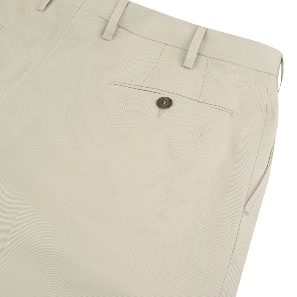 Stone Cotton Twill Pleated Trousers