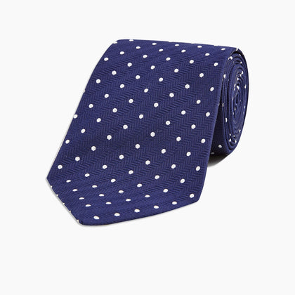 Slim Navy & White Spot Herringbone Silk Tie Image 4