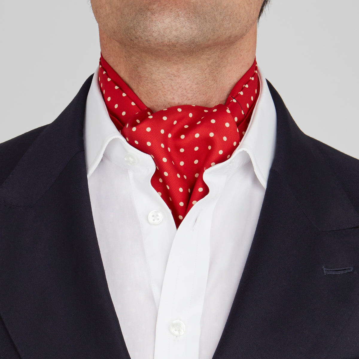 Red and White Medium Spot Silk Ascot Tie