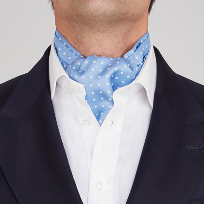 Sky Blue and White Medium Spot Silk Ascot Tie