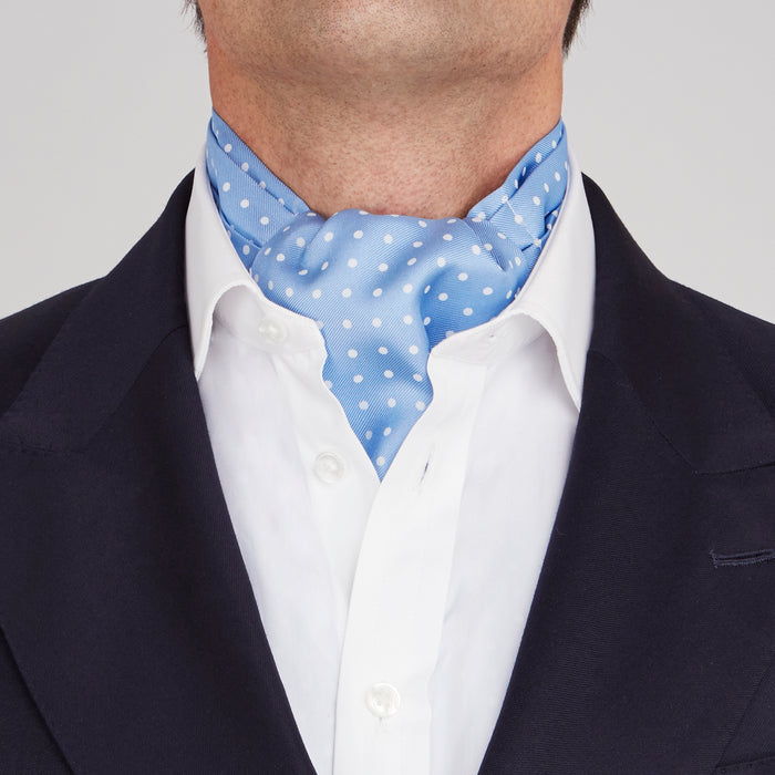 Sky Blue and White Medium Spot Silk Ascot Tie Image 1
