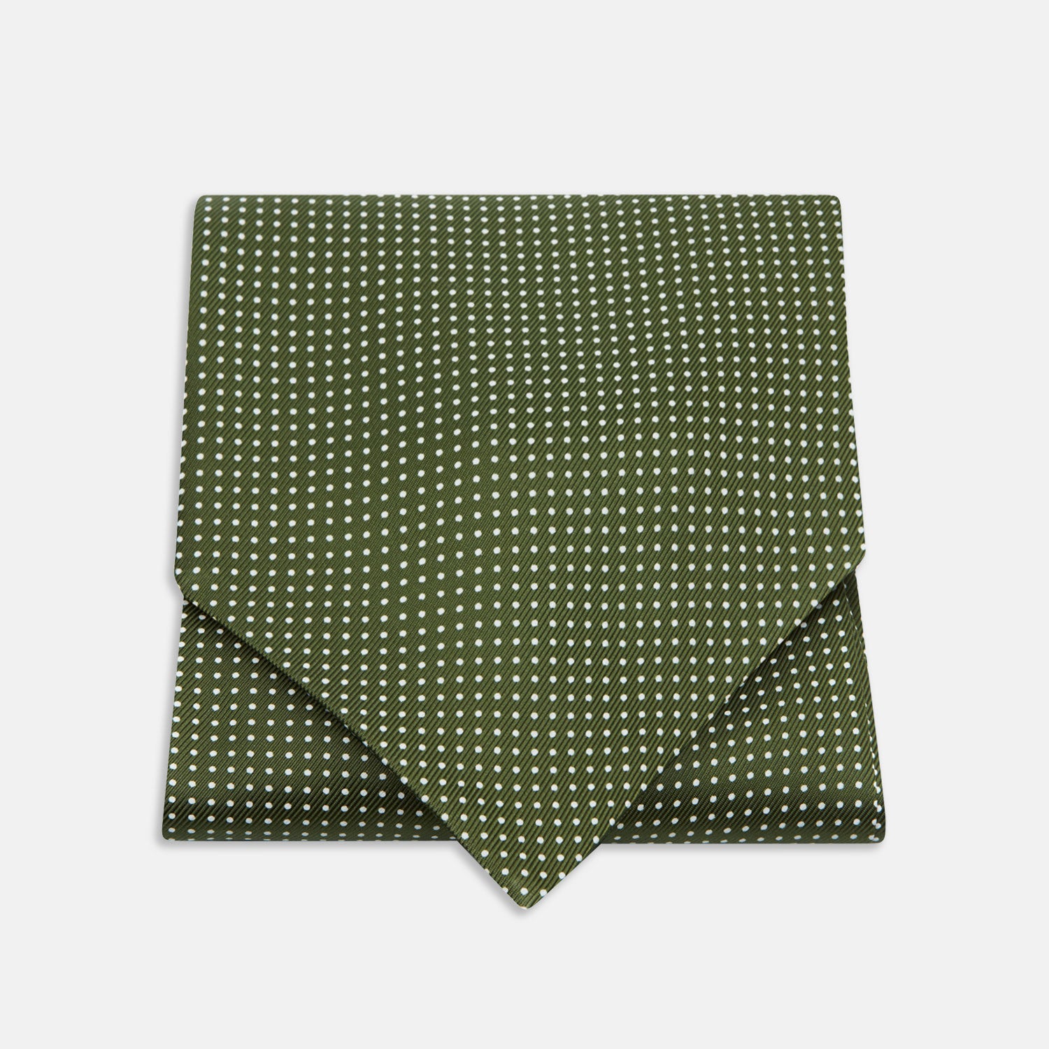 View 1 of product The Turnbull & Asser Olive Green and White Small Spot Silk Ascot Tie is a stylish accessory for wedding guests, featuring a classic pattern that pairs perfectly with a matching pocket square.