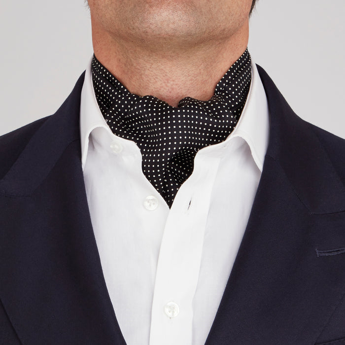 Black and White Mini Spot Silk Cravat Image 1